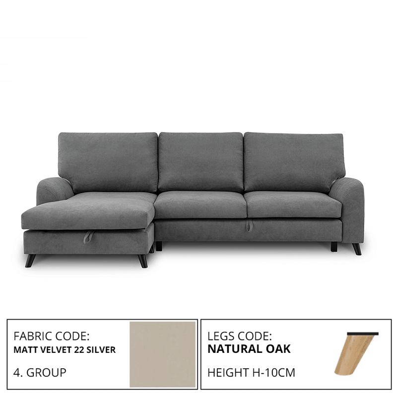 Sofa MERLIN SLEEPING (Left corner, extendable) (MATT VELVET 22 SILVER)